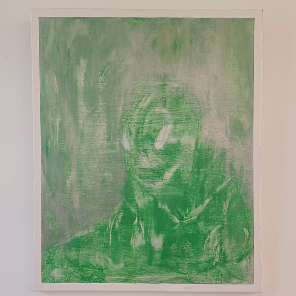 Tableau Party de Baptiste Cupit, œuvre originale en acrylique sur toile aux tonalités vertes et à la silhouette expressive