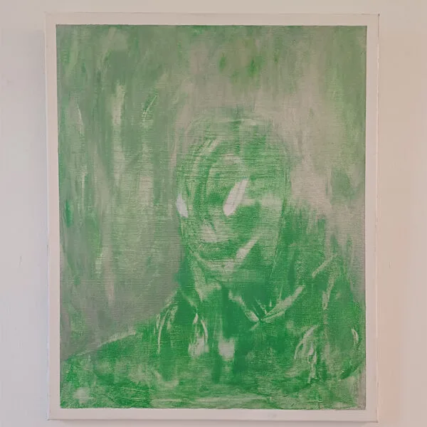 Tableau Party de Baptiste Cupit, œuvre originale en acrylique sur toile aux tonalités vertes et à la silhouette expressive