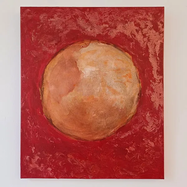 Tableau abstrait rouge original de Baptiste Cupit sur toile, format 46 x 55 cm