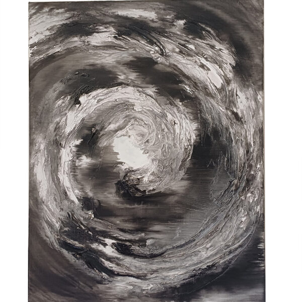 Tableau abstrait noir et blanc à l’encre de Chine sur toile, œuvre originale de Baptiste Cupit