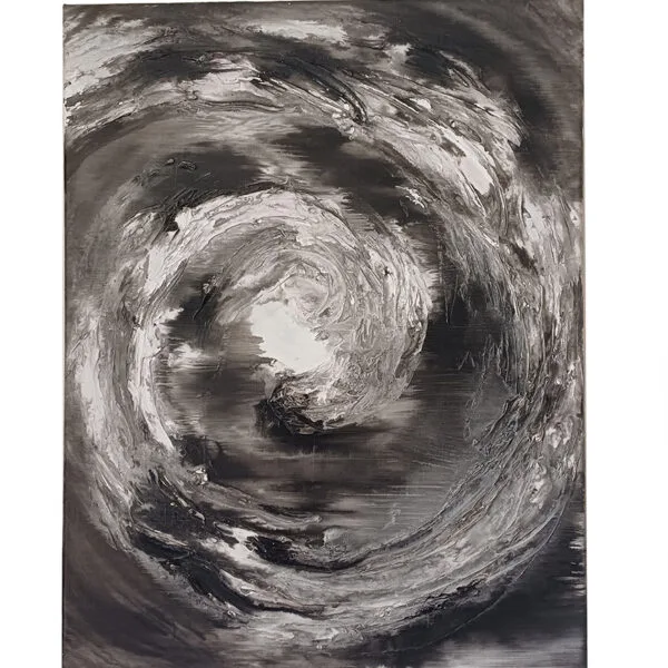 Tableau abstrait noir et blanc à l’encre de Chine sur toile, œuvre originale de Baptiste Cupit