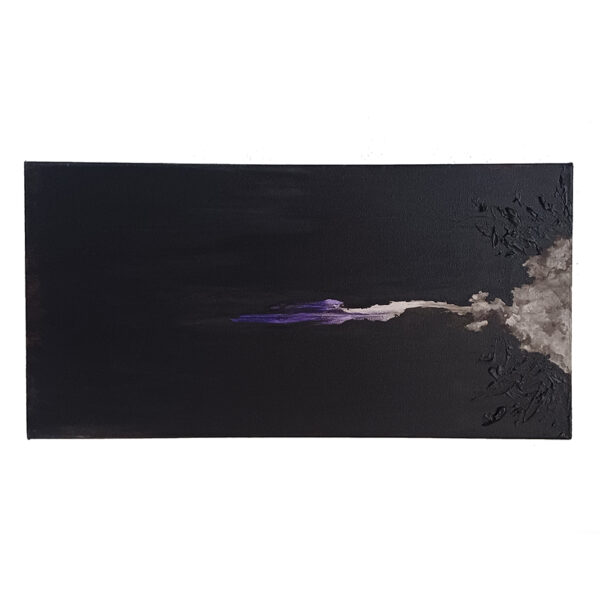 Tableau abstrait Amagourite de Baptiste Cupit, toile noire avec faille lumineuse et accent violet