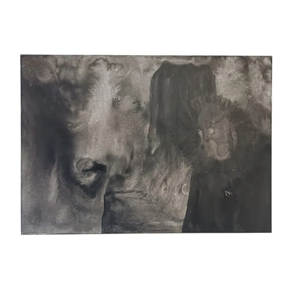Tableau Spemonpart de Baptiste Cupit, œuvre originale abstraite noire et grise en acrylique et encre de Chine sur toile 50 x 70 cm