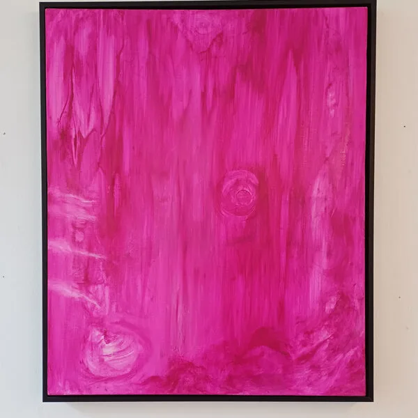 Tableau abstrait rose Nivertagne de Baptiste Cupit, gouache sur toile 3D avec caisse américaine, format 73 x 60 cm