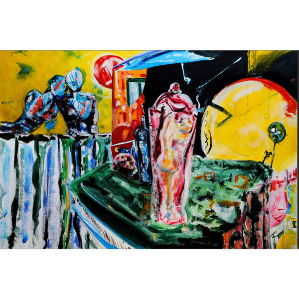 Tableau Les Amants d’Eric Baudard, œuvre originale en acrylique, encre de Chine et pastel, format 30 x 42 cm