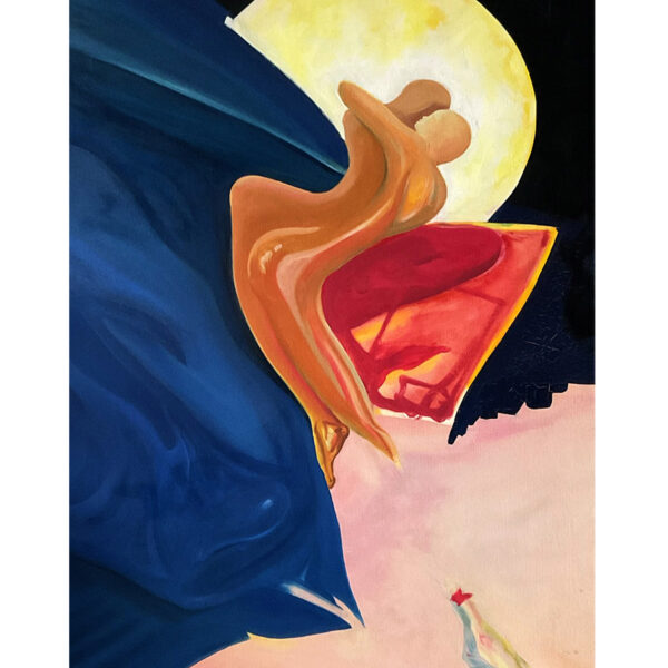 Tableau Crique Crac signé Eric Baudard, peinture abstraite symbolique aux formes enlacées et lumière centrale