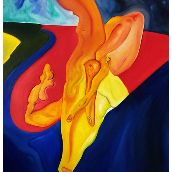 Tableau contemporain original d’Eric Baudard aux couleurs intenses et composition expressive, format 89 x 116 cm