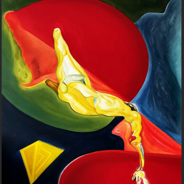 Tableau abstrait contemporain à l'huile sur toile par Eric Baudard, œuvre originale grand format aux couleurs contrastées