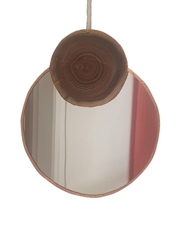 Miroir rond artisanal tranche d'acacia