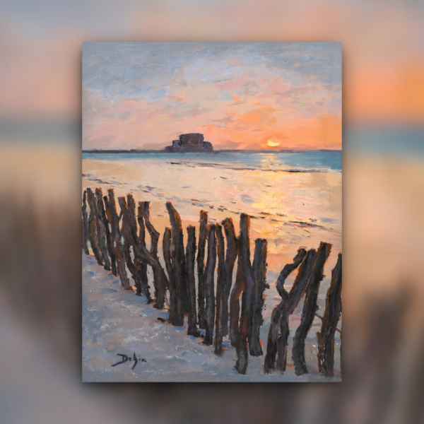 Tableau Brise Lames, peinture à l'huile sur toile inspirée des brise-lames en Bretagne