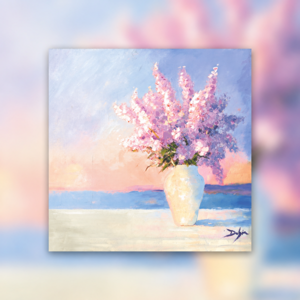 Tableau floral texturé Lumière de Lilas, peinture originale sur toile 30 x 30 cm