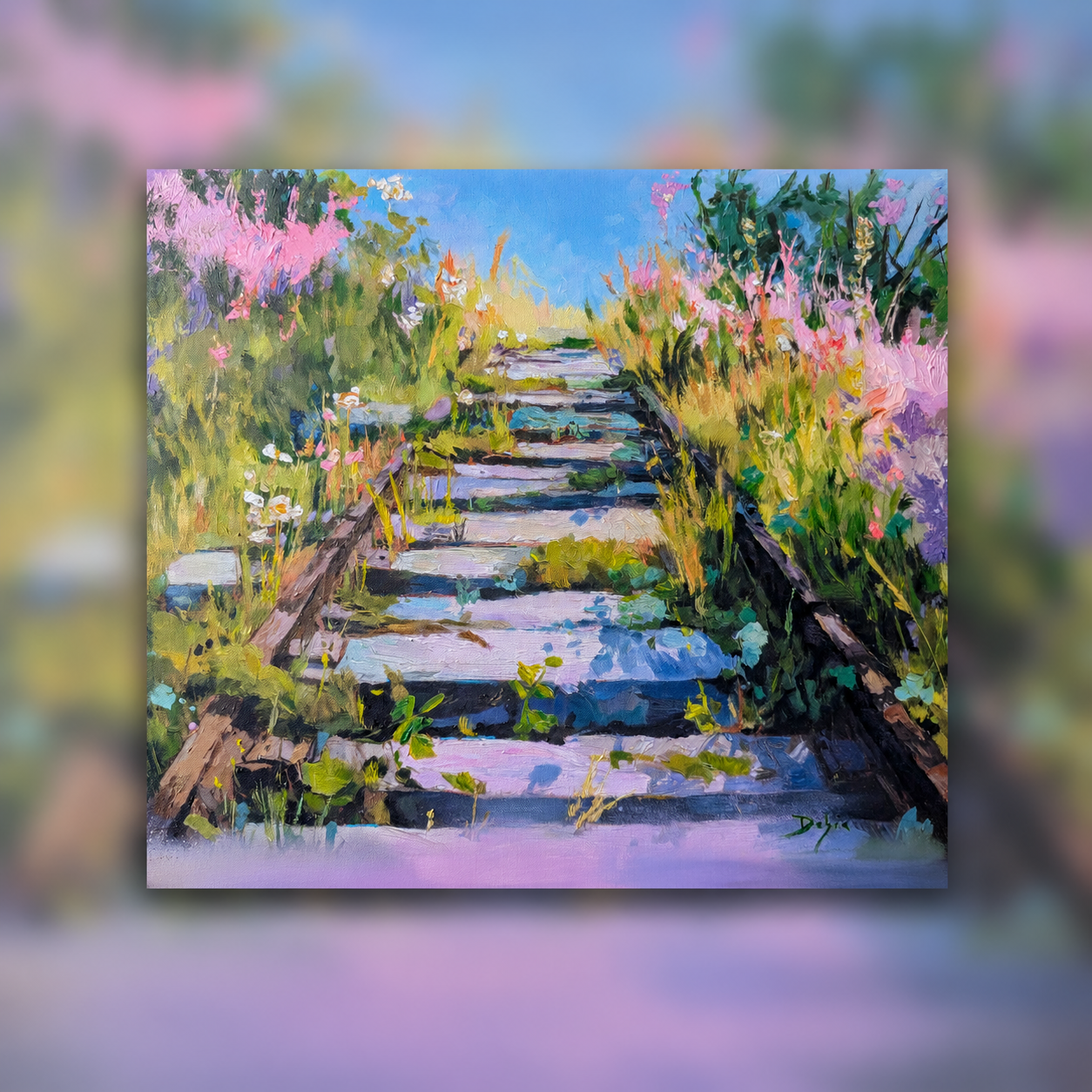 Tableau Passage retrouvé, peinture acrylique sur toile au paysage lumineux et poétique
