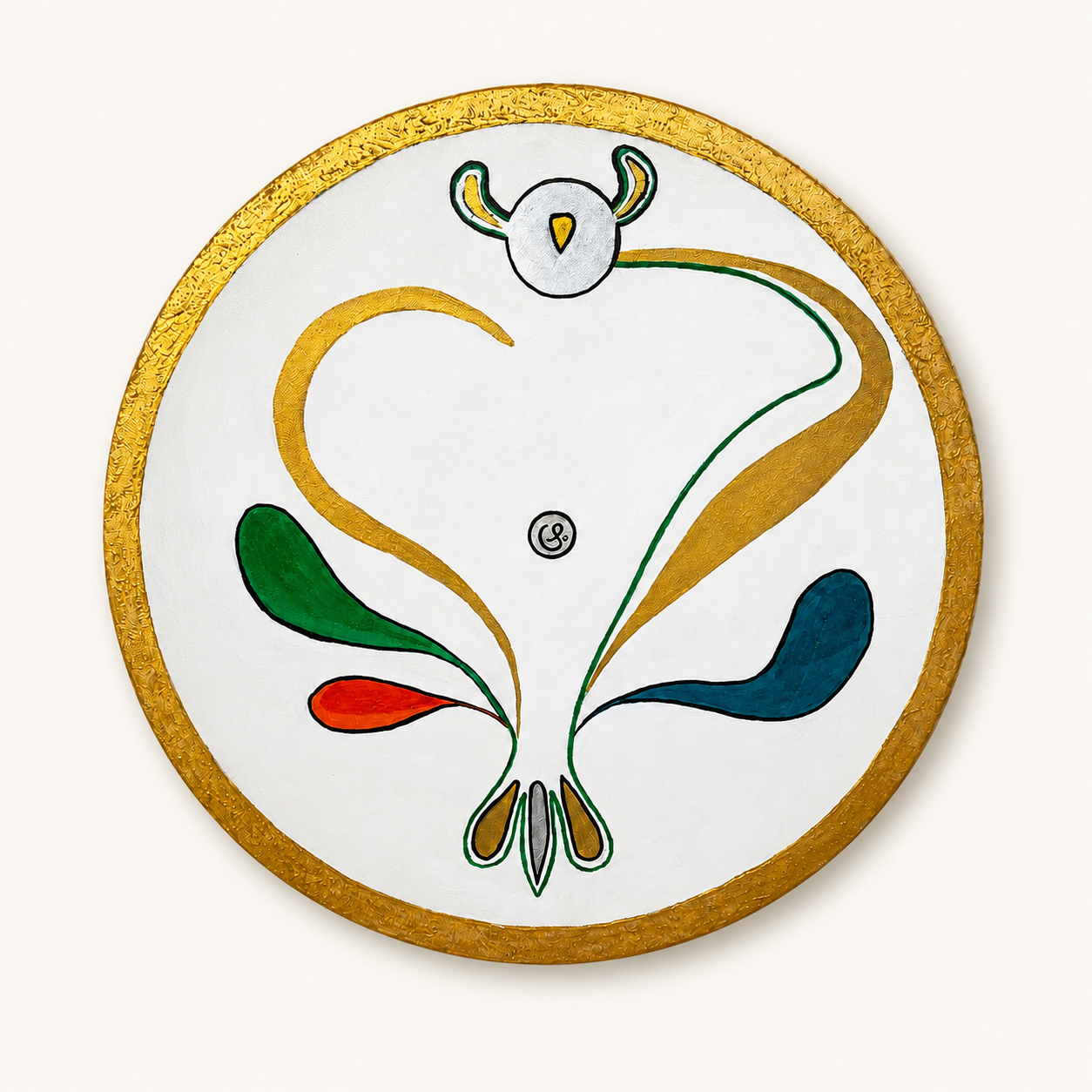 L’Art Moderne, tableau rond original de Claude Sauvage avec bordure dorée